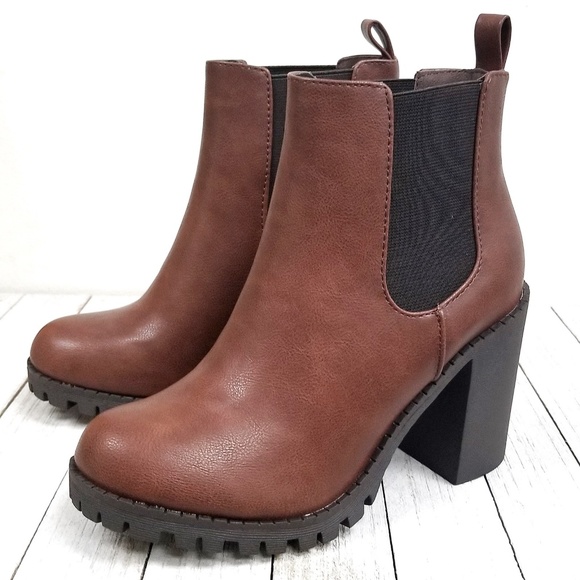 New Brown Chelsea Lug Combat Ankle Boots Booties - Picture 4 of 4